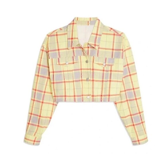 WE WORE WHAT PLAID CROPPED DENIM JACKET HIGH RISE SHORTS Women M/L indie sleeze - Picture 3 of 12